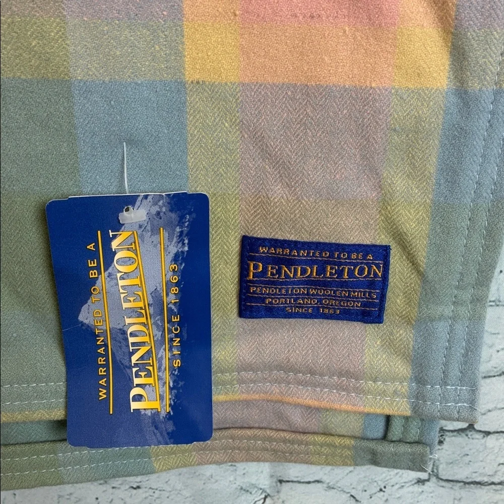 Pendleton NWT Crib Blanket 100% Washable Merino Wool 32” X 44” Pink Blue Yellow